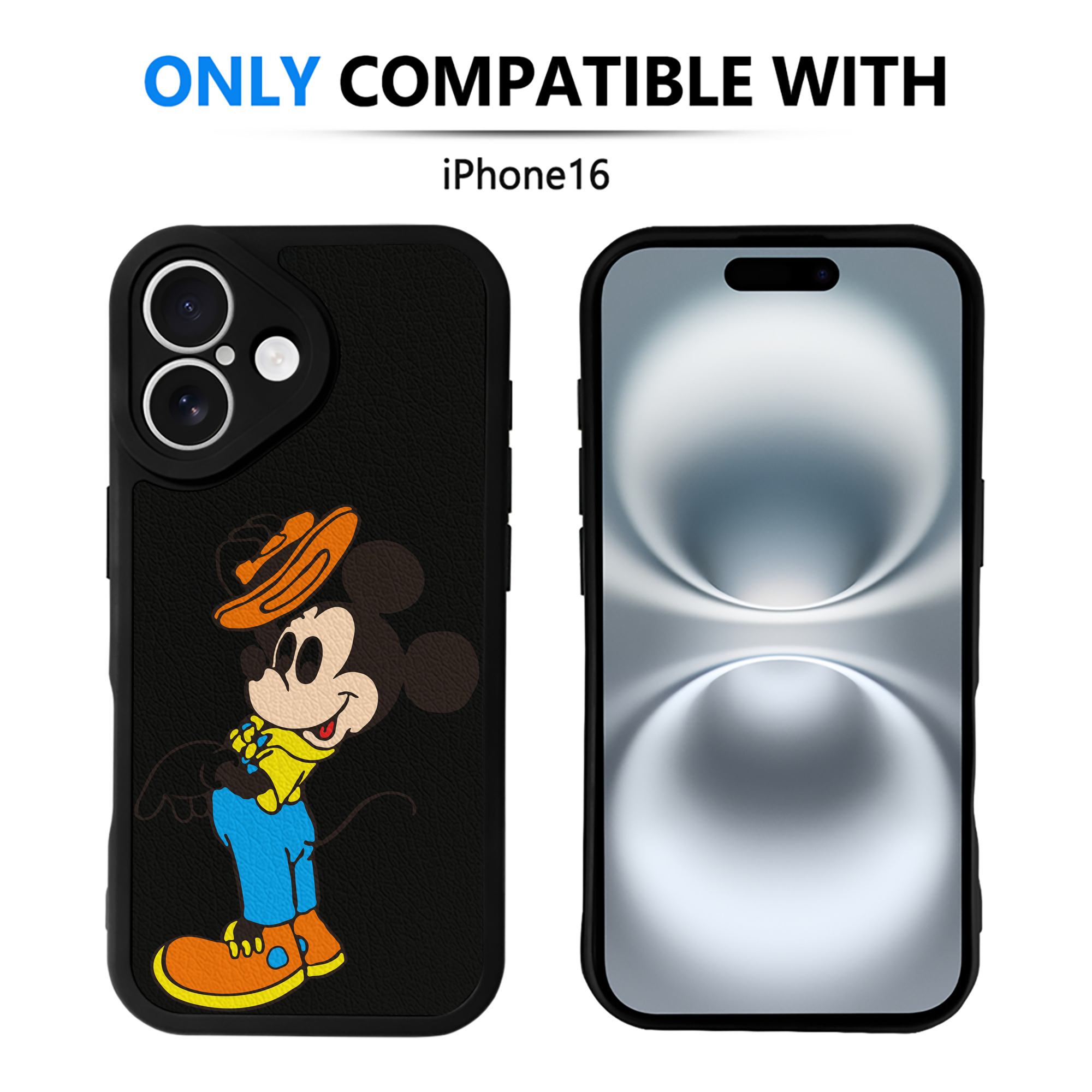 （画像用） ミッキーマウス Mickey Mouse 【iPhone 16シリーズ対応】シリコンスマホケース（レザー調） 材質：シリコン